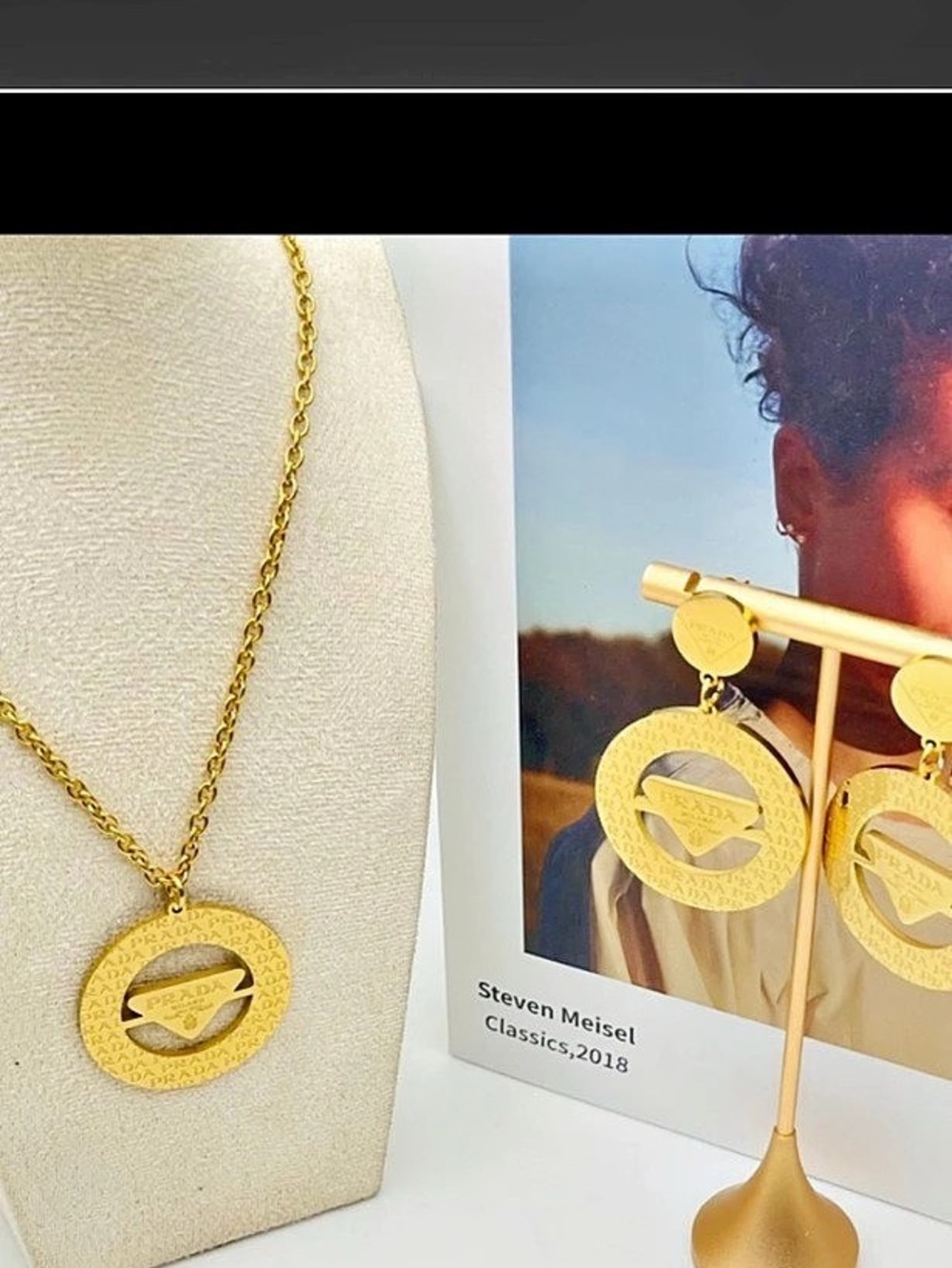 Prada Metal Triangle Logo Necklace Gold